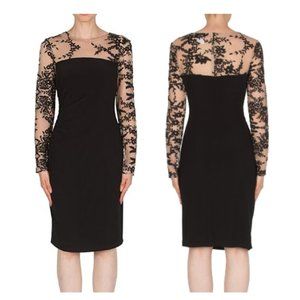 JOSEPH RIBKOFF Women's 14 Mesh Lace Floral Long Sleeve Knee Length Sheath Dress